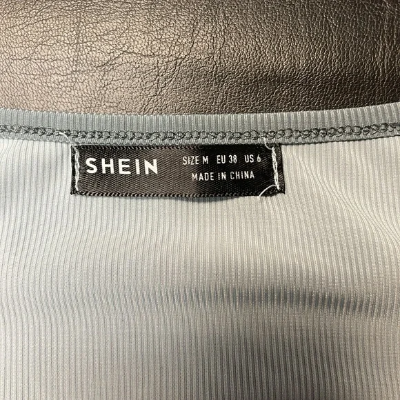 SHEIN BAE Colorblock Rib-Knit Ruched Body con Dress SZ M Blue - Picture 9 of 11